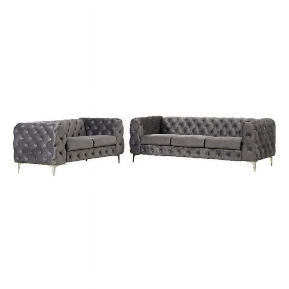 RN Furnishings sofa Loveseat Velvet Fabric living room furniture Set -Gray