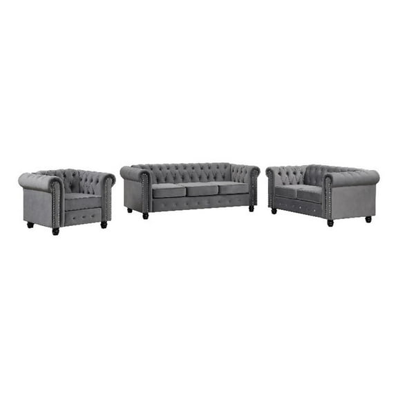 RN Furnishings sofa loveseat armchair velvet fabric Living room couches Set-Gray