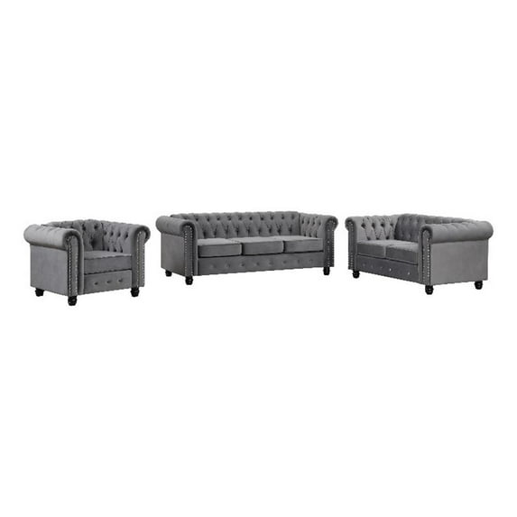 RN Furnishings sofa loveseat armchair velvet fabric Living room couches Set-Gray