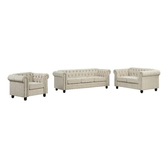 RN Furnishings sofa loveseat chair Linen fabric Living room furniture Set-Beige