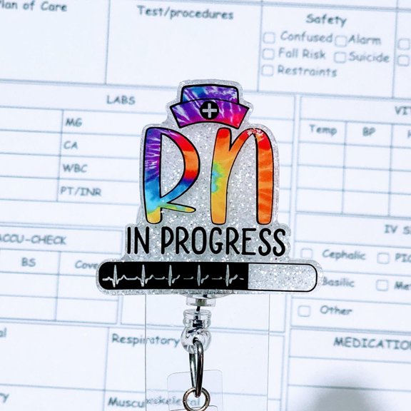 RN In Progress Badge Reel, Interchangeable Nursing Student ID Holder