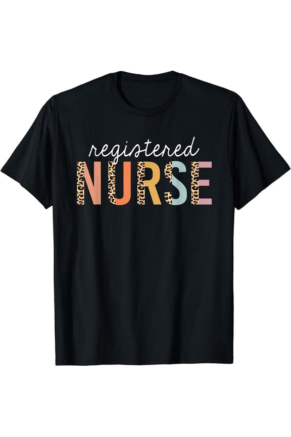 RN Nurse Leopard Print Registered Nurse Nursing School Women T-Shirt Black Small