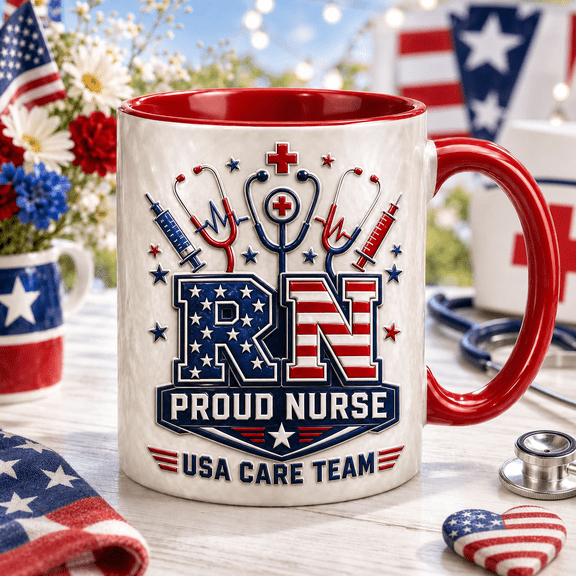 RN Nurse Mug Patriotic Red White Blue Coffee Cup for Proud USA Care Team Gifts