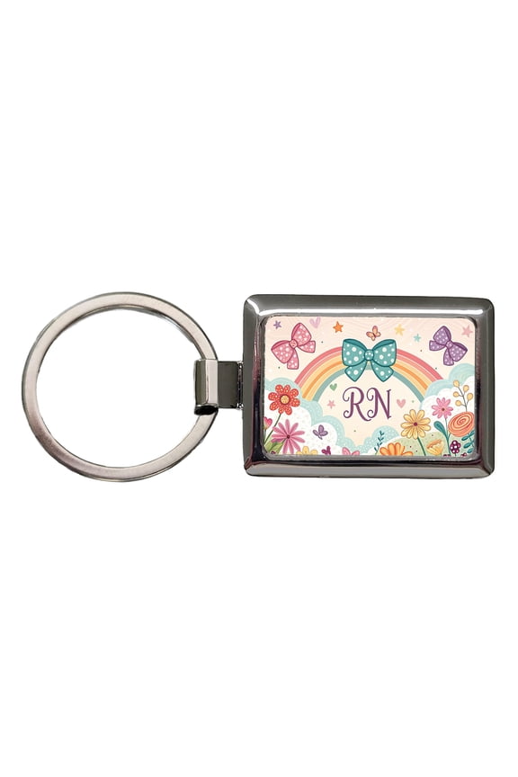 RN Registered Nurse Appreciation Coquette Bows Flowers Metal Rectangle Keychain