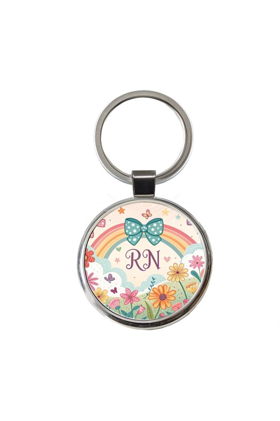 RN Registered Nurse Appreciation Coquette Bows Flowers Metal Round Keychain