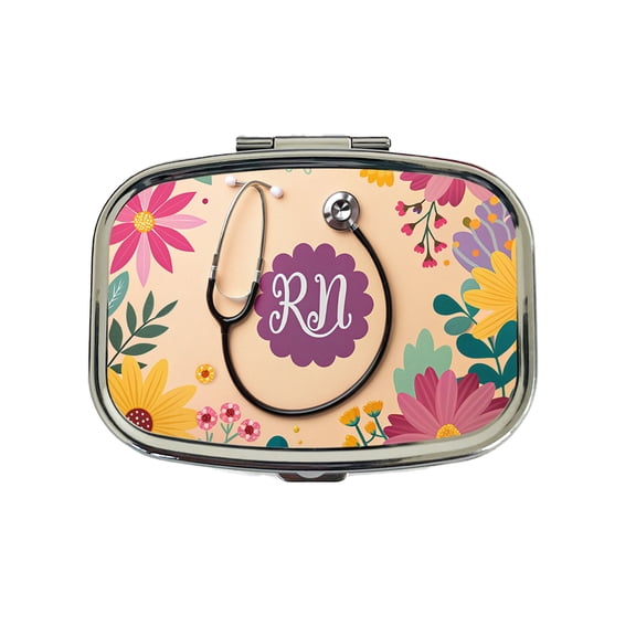 RN Registered Nurse Appreciation Stethoscope Flowers Small Travel Handbag Pill Box Case