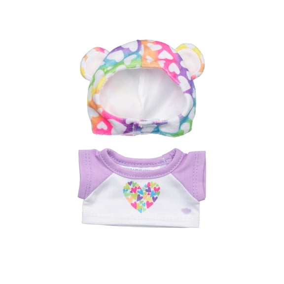 Build-A-Bear Mini Beans Rainbow Bear Plush Hood & T-Shirt