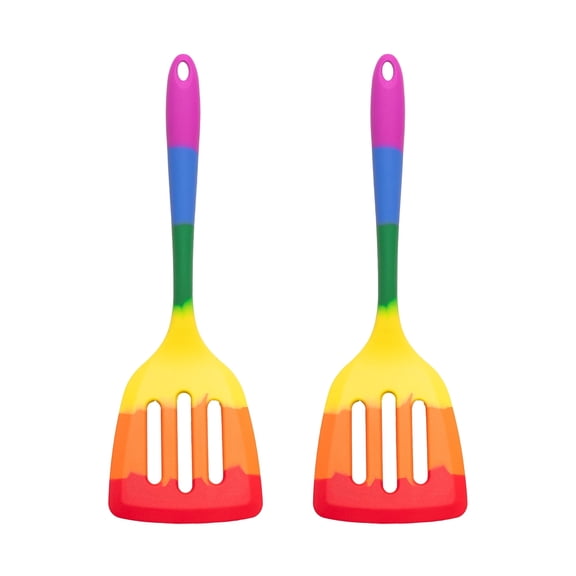 HIC Kitchen Rainbow Non-Stick Slotted Turner, Heat-Safe Silicone With Iron Core, 12-Inch, Set of 2