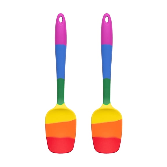 HIC Kitchen Rainbow Non-Stick Spoon Spatula, Heat-Safe Silicone With Iron Core, 10.5-Inch, Set of 2