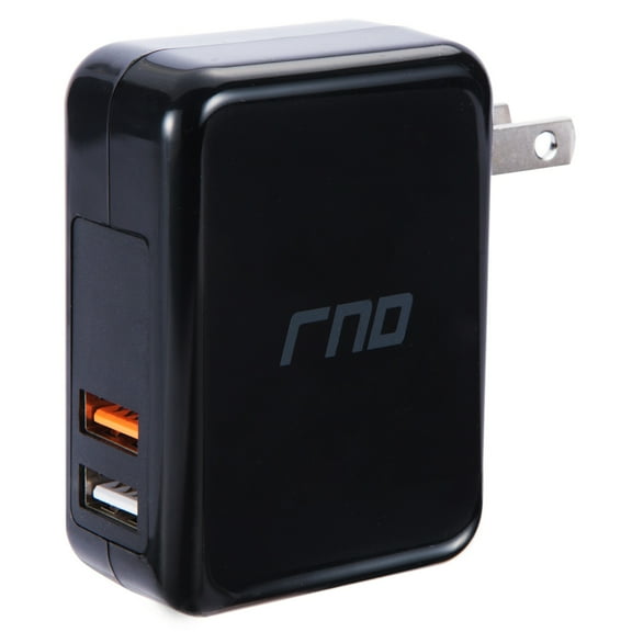 RND 2-Port Charger - QC3.0 Quick Charge with Second 2.1 Port for Samsung Galaxy (S, Note, Edge) LG, HTC, Moto and More (black)