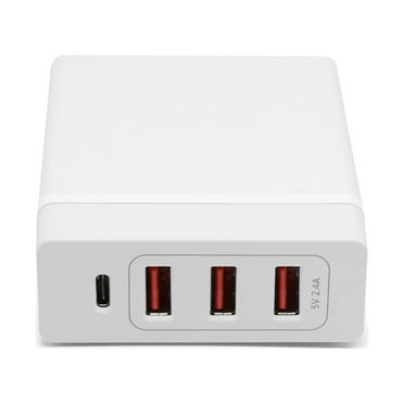 RND 72W Smart Travel Charger with One Type-C (USB-C) Port and Three USB Ports for: Apple MacBook, Google (Pixel, Pixel XL), LG, OnePlus, Samsung Galaxy (S8, S8 Plus) and all Type C devices (white)