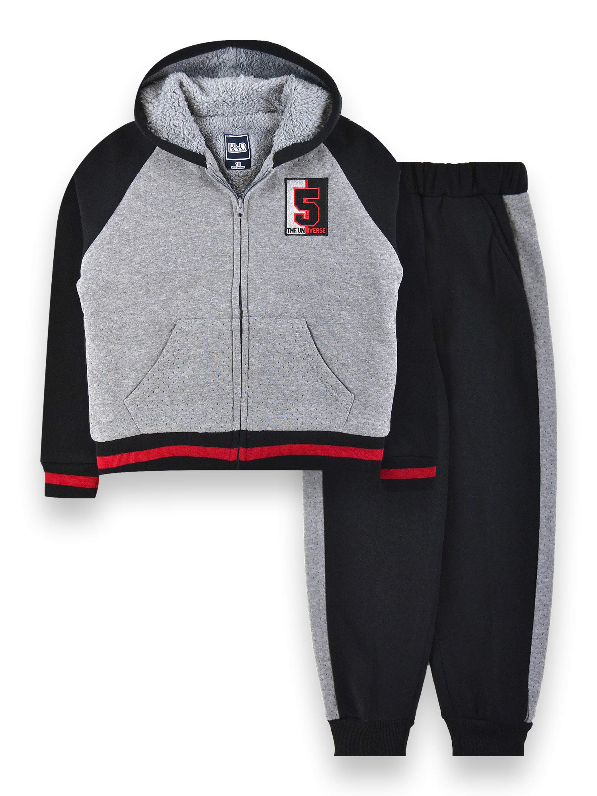 RND Boys 4-16 Sherpa Lined Zip Up Sweatshirt & Jogger Sweatpants, 2-Piece Outfit Set - image 1 of 1