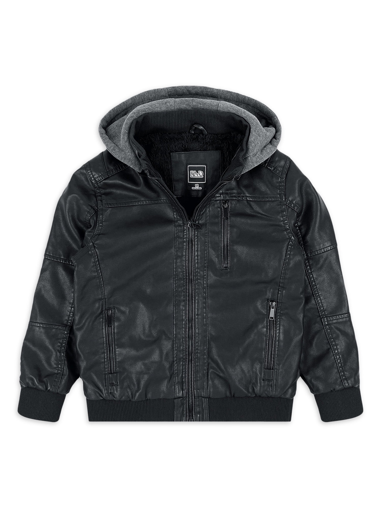 RND Boys Faux Leather Biker Jacket with Hood Sizes 4 16 Walmart