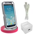 thumbnail image 1 of RND Dock for Samsung Galaxy S4, S4 Active, S6, S6 Edge, S6 Edge Plus, S7, S7 Edge with Dock mode cable and 2.1A Charger (compatible without or with most cases including rugged cases) (white/pink), 1 of 6