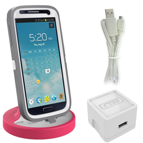 RND Dock for Samsung Galaxy S  with 2.1A Charger (compatible with most cases)~White/Pink