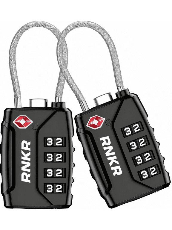 2 Pack TSA Approved Luggage Lock – 4 Digit Combination with Flexible Steel Cable for Suitcase, Backpack, Gym Locker, Travel Security (Black)