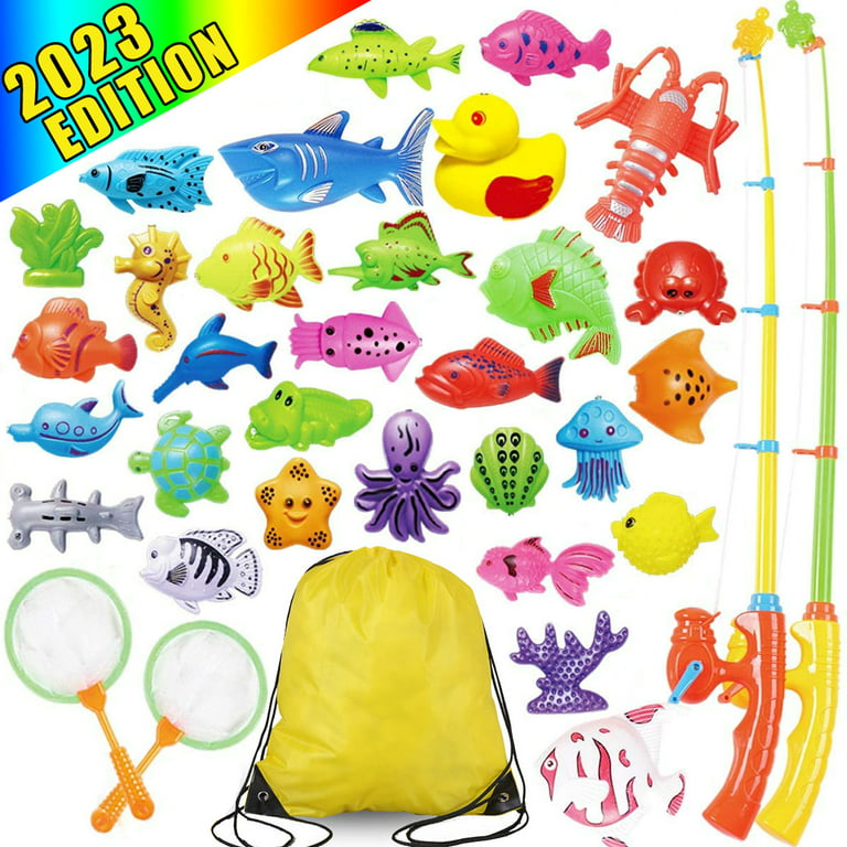 RNKR 40 PCS Magnetic Fishing Toys Game Set for Kids Water Table Bathtub  kiddie Pool Party with Pole Rod Net, Toddler Learning all Size Color Ocean  Sea Animals age 3 4 5