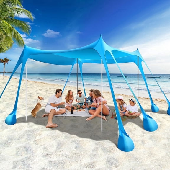 RNKR Beach Tent, Sun Shade UPF50+ Protection with 8 Sandbags 4 Stability Poles, Outdoor Beach Shade Canopy for Beach, Camping, Fishing