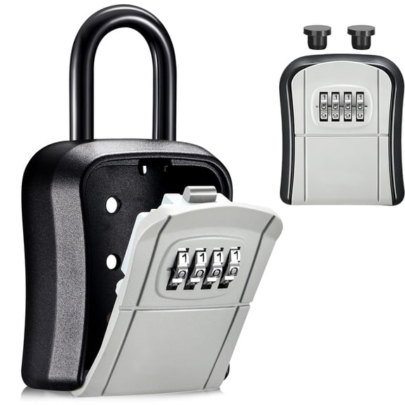 Rirool Key Lock Box with Resettable 4 Digit Combination, Portable Wall Mounted Key Storage Lock Box for House Keys, Outdoor Weatherproof Key Safe for Home, Office & Airbnb, Gray