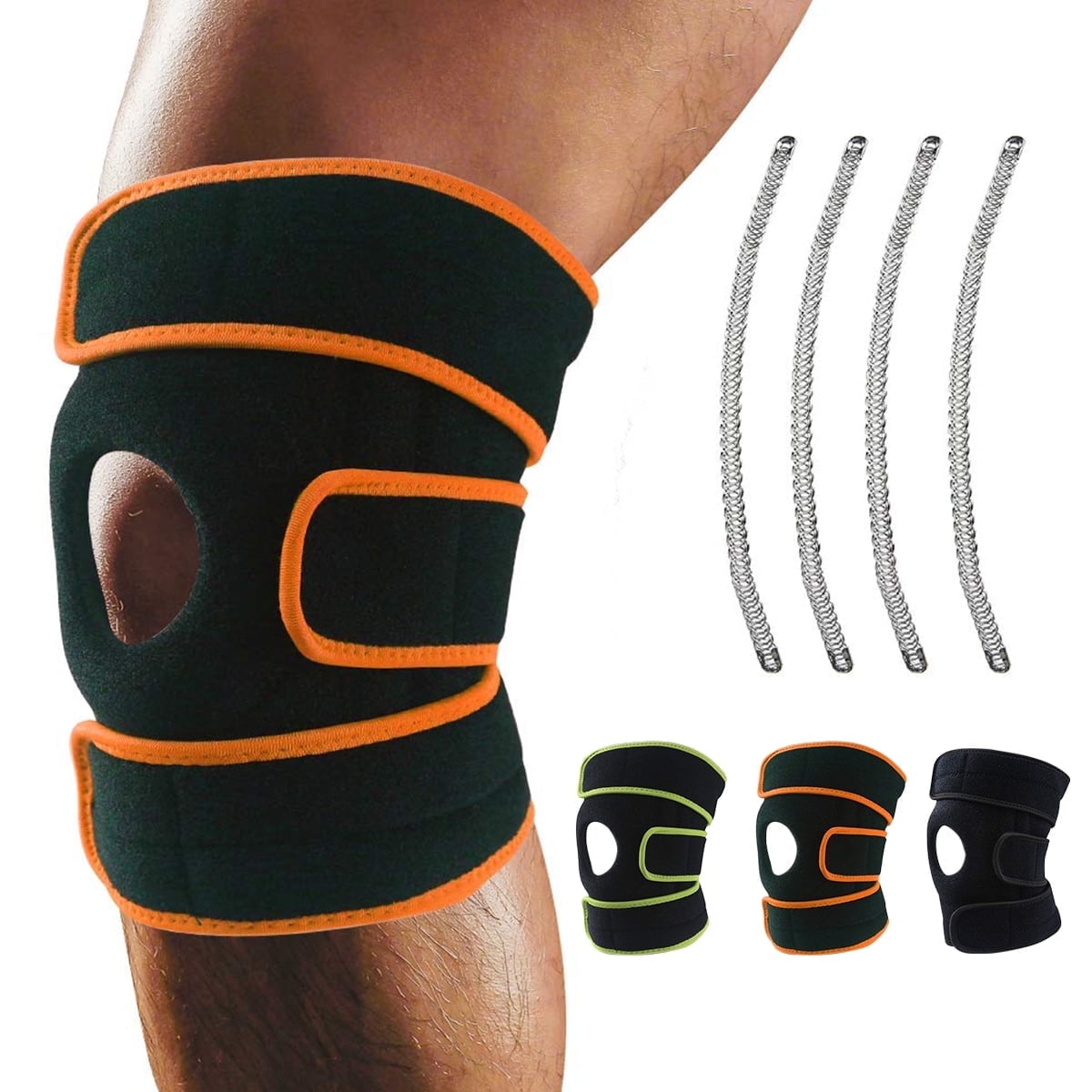 GLUAAE Knee Brace, Relieves ACL, LCL, MCL, Meniscus Tear, Arthritis, Tendonitis Pain. Open Patella Dual Stabilizers Non Slip Comfort Neoprene. Adjustable Bi-Directional Straps (Orange)