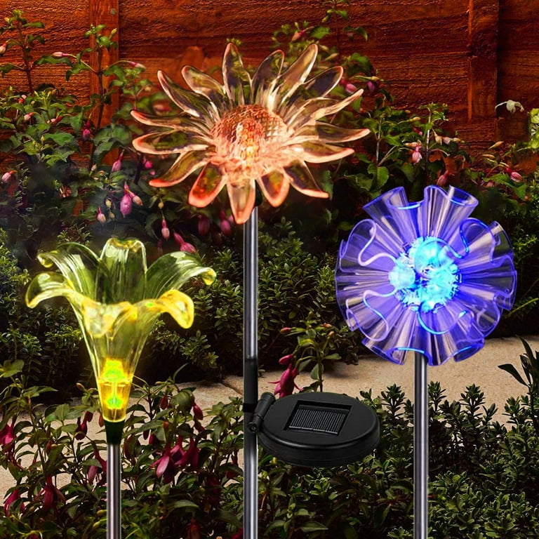 GLUAAE Solar Garden Lights Outdoor 3 Pack LED Solar Stake Light Multi Color Changing Solar Powered Decorative Landscape Lighting Dandelion Lily