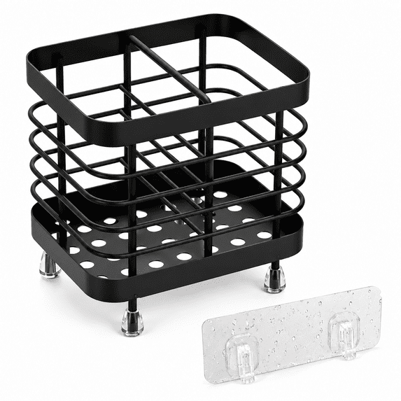 Rirool Toothbrush Holder for Bathroom, Wall Mounted Stainless Steel Toothbrush and Toothpaste Holder, Bathroom Organizer with Drainage Holes, 2 Slots, Black