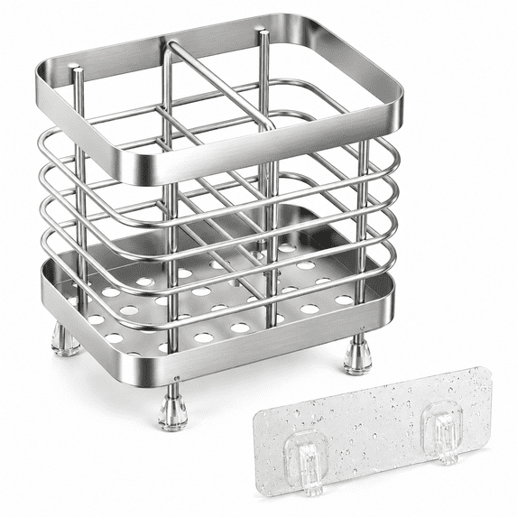 Rirool Stainless Steel Toothbrush Holder for Bathroom, Wall Mounted Electric Toothbrush Holder with Drain Tray, Bathroom Counter Organizer, 2 Slots, Silver