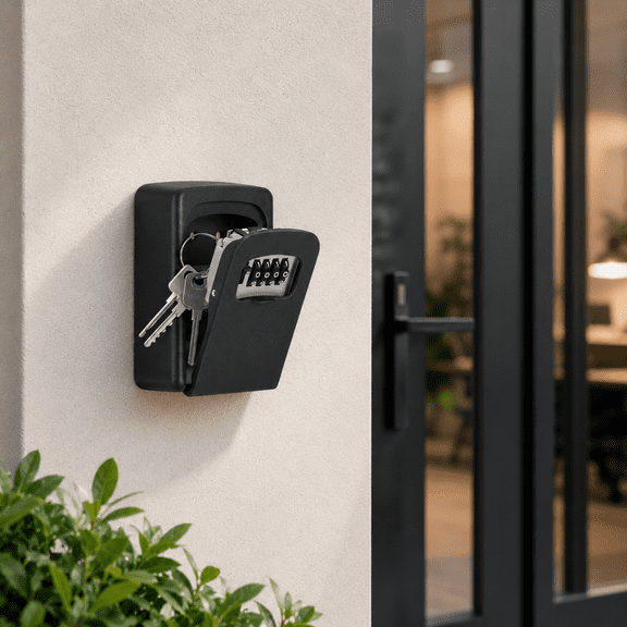 RNKR Wall Mounted Key Lock Box, 4-Digit Combination Key Safe Storage Box,5 Keys Capacity, Key Safe Security Storage Lock Box for Indoor, Outdoor, Garage, Garden (Black)