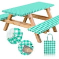 thumbnail image 1 of RNOONY  Vinyl Fitted Picnic Table Cover with Bench Covers and Bag, Outdoor Waterproof Picnic Tablecloth with Elastic Edges, 96x30 Inches 3 Pcs Set Green, 1 of 8