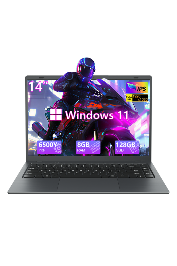 14" Laptop with Windows 11, 8GB RAM 128GB SSD, FHD Screen USB-C PD Fast Charging, Office 2024 Included, Portable Laptop for Students and Home Use, Gray
