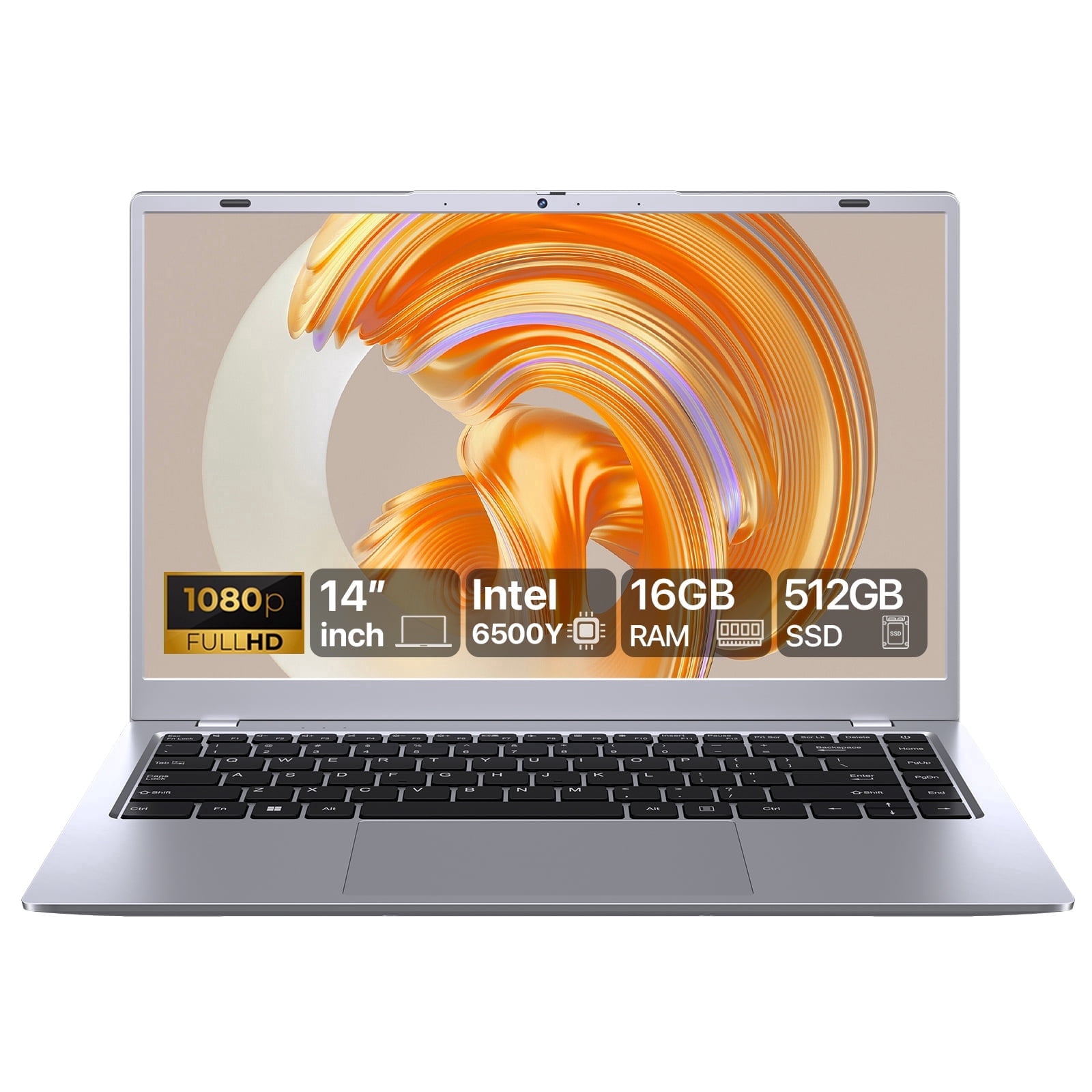 RNRUO 14" Business Laptop Computer, 16GB RAM 512GB SSD, Intel 6500Y 2 Cores, 1080p Display Office 2024, WiFi5 BT5.0, Type-C PD Dual 4K Output, Windows 11 Laptop Silver Gray