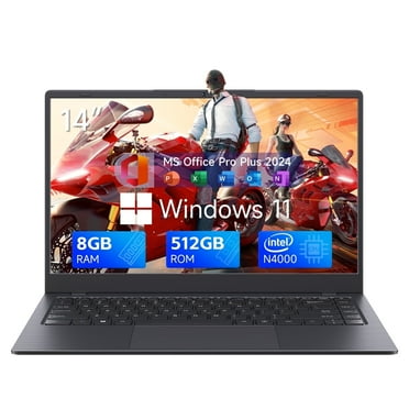 RNRUO 14 inch Windows 11 Laptops New Intel Celeron N4000 Up to 2.6Ghz 8GB RAM 512GB ROM, With Office 2024 WiFi5 BT5.0, Netbook Laptop Computer for Business Student Beginner