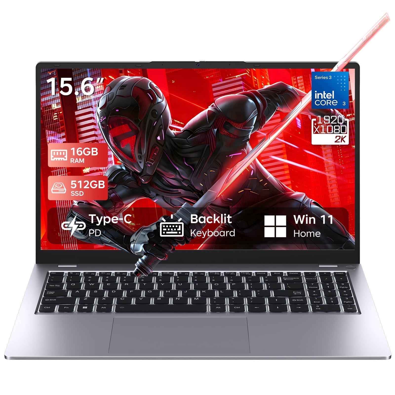 15.6'' AEEZO Laptop, Intel Celeron N5095, 12GB DDR4, 512GB SSD