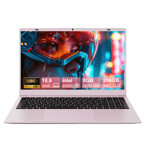 RNRUO 15.6" Laptop Computer, 12GB RAM 256GB SSD, Intel 6500Y With 2 Cores, up to 3.4GHz, FHD Display Office 2024 Type-C PD Long Battery Life WiFi5 BT5.0, PC Laptop for Business, Student, Office, Pink