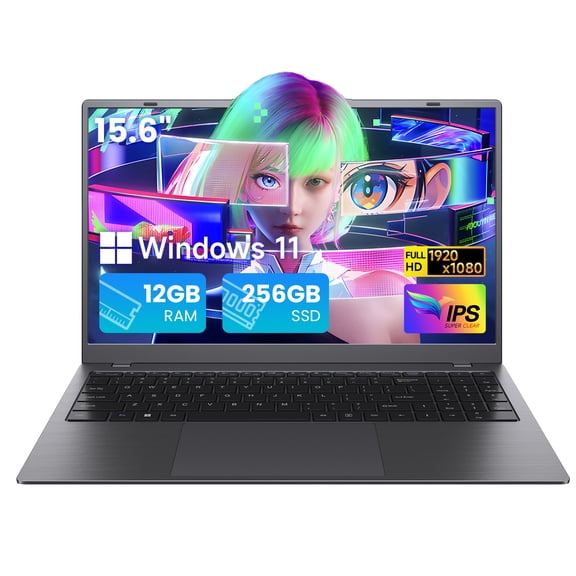 RNRUO 15.6" Laptop Computer, 12GB RAM 256GB SSD, Intel 6500Y with 2 Cores, FHD Display, Windows 11 Home, WiFi5 BT5.0, Type-C PD, Thin & Portable Laptop for Business, Study, Office