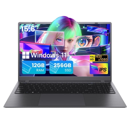 RNRUO 15.6" Laptop Computer, 12GB RAM 256GB SSD, Intel 6500Y with 2 Cores, FHD Display, Windows 11 Home, WiFi5 BT5.0, Type-C PD, Thin & Portable Laptop for Business, Study, Office