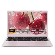 RNRUO 15.6" Pink Laptop Computer, 16GB RAM 512GB SSD, Intel Pentium Gold 6500Y With 2 Cores, up to 3.4GHz, FHD Display, Office 2024, WiFi5 BT5.0, PC Laptop for Business, Student, Office