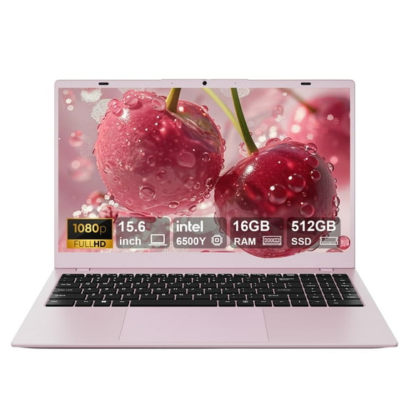 RNRUO 15.6" Pink Laptop Computer, 16GB RAM 512GB SSD, Intel Pentium Gold 6500Y With 2 Cores, up to 3.4GHz, FHD Display, Office 2024, WiFi5 BT5.0, PC Laptop for Business, Student, Office