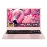 RNRUO 15.6" Windonws 11 Laptop, 12GB DDR5 512G SSD, Up to 3.6GHz Intel N150 Quad-Core, Office 2024 Fingerprint Backlit KB WiFi 6 BT 5.2, 1080 FHD Display for Student, Business, Home Office, Pink