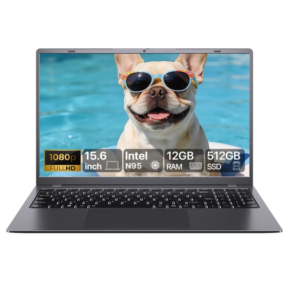 RNRUO 15.6" Laptop Computer, 12GB DDR5 512G SSD, Intel N95 Quad-Core, Fingerprint Backlit KB, 1080 FHD Display Office 2024 WiFi 6 BT5.3, Windows 11 for Student, Business, Home Office