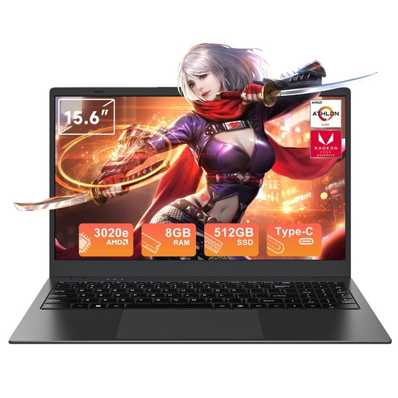 RNRUO 15.6" Windows 11 Laptop, Dual 8GB RAM, 512GB SSD, AMD 3020e with 2 Cores up to 2.6GHz, Office 2024, 1920x1080 Display WiFi5 BT5.0 for Student, Home Office, Business