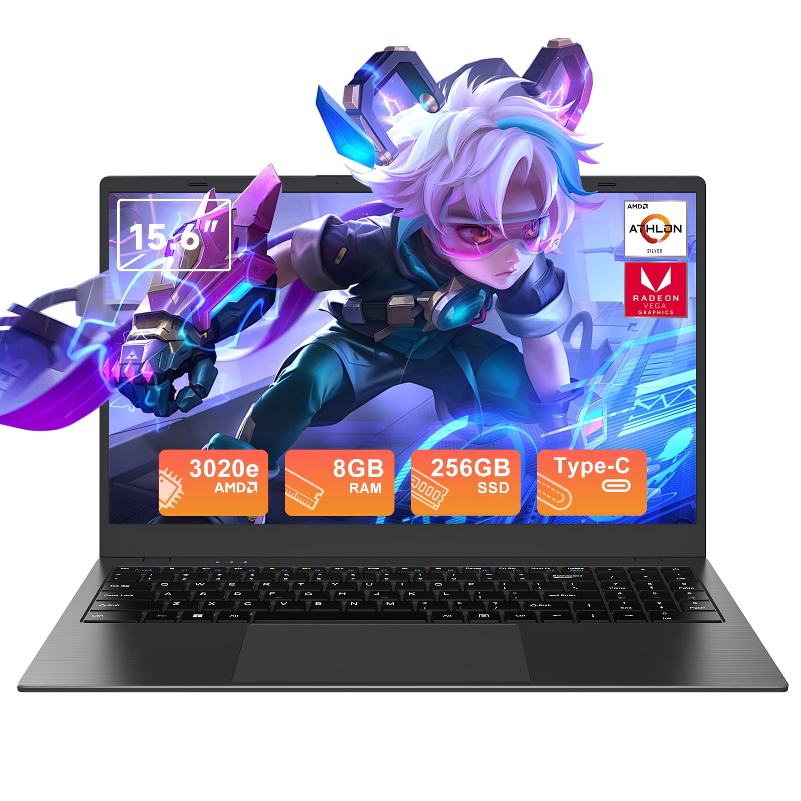RNRUO 15.6" Windows 11 Laptop, Dual 8GB RAM, 256GB SSD, AMD 3020e with 2 Cores up to 2.6GHz, With Office 2024, 1920x1080 Display WiFi5 BT5.0 for Student, Home Office, Business