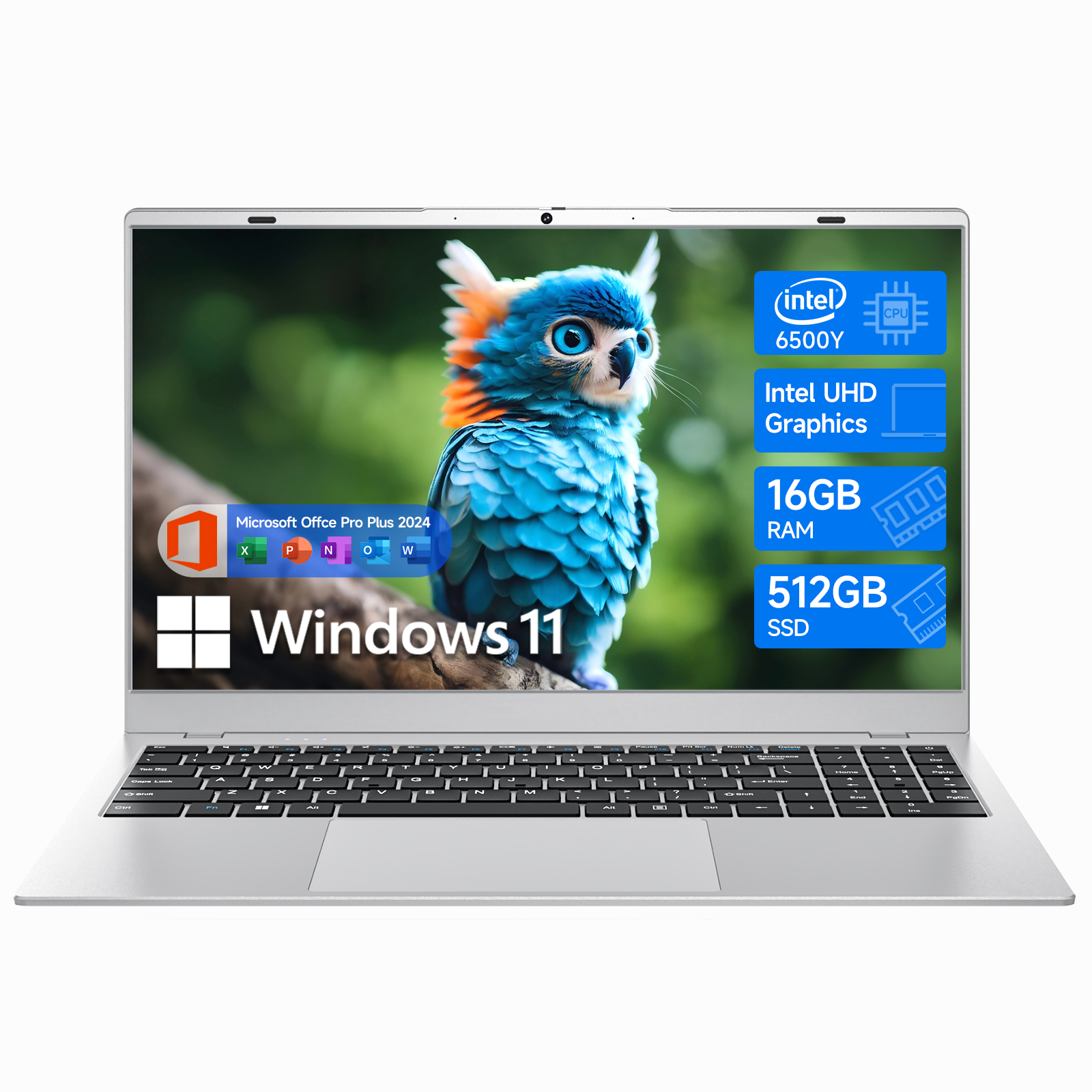 RNRUO 15.6" Windows 11 Laptop, 16GB RAM 512GB SSD, Intel Pentium Gold 6500Y with 2 Cores Up to 3.4GHz, Full HD Display, Office 2024, WiFi5 BT5.0, Laptop Computer, Dark Gray