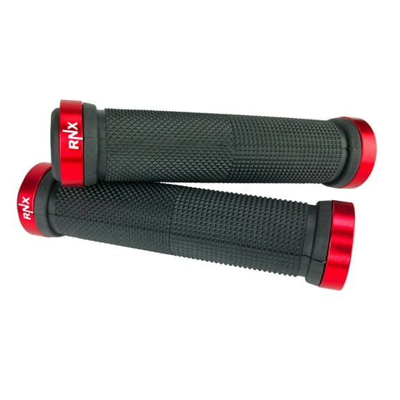 RNX Lock on Red Bike Grips MTB BMX Mountain Bike Handlebar Grips with End Caps