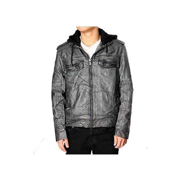 RNZ Premium Designer Men Faux Leather Motorcycle Biker Retro Bomber Jacket - M8-Grey-S