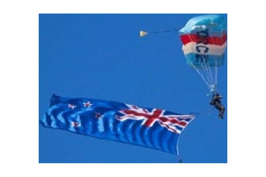 RNZAF Sky Diving New Zealand flag Warbirds over Wanaka South Island New Zealand Canvas Art - David Wall DanitaDelimont (36 x 24)