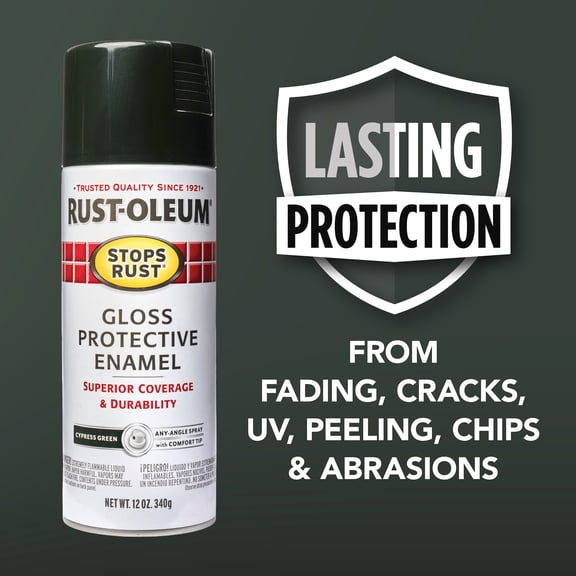 Cypress Green, Rust-Oleum Stops Rust Protective Enamel Gloss Spray Paint-369183, 12 oz