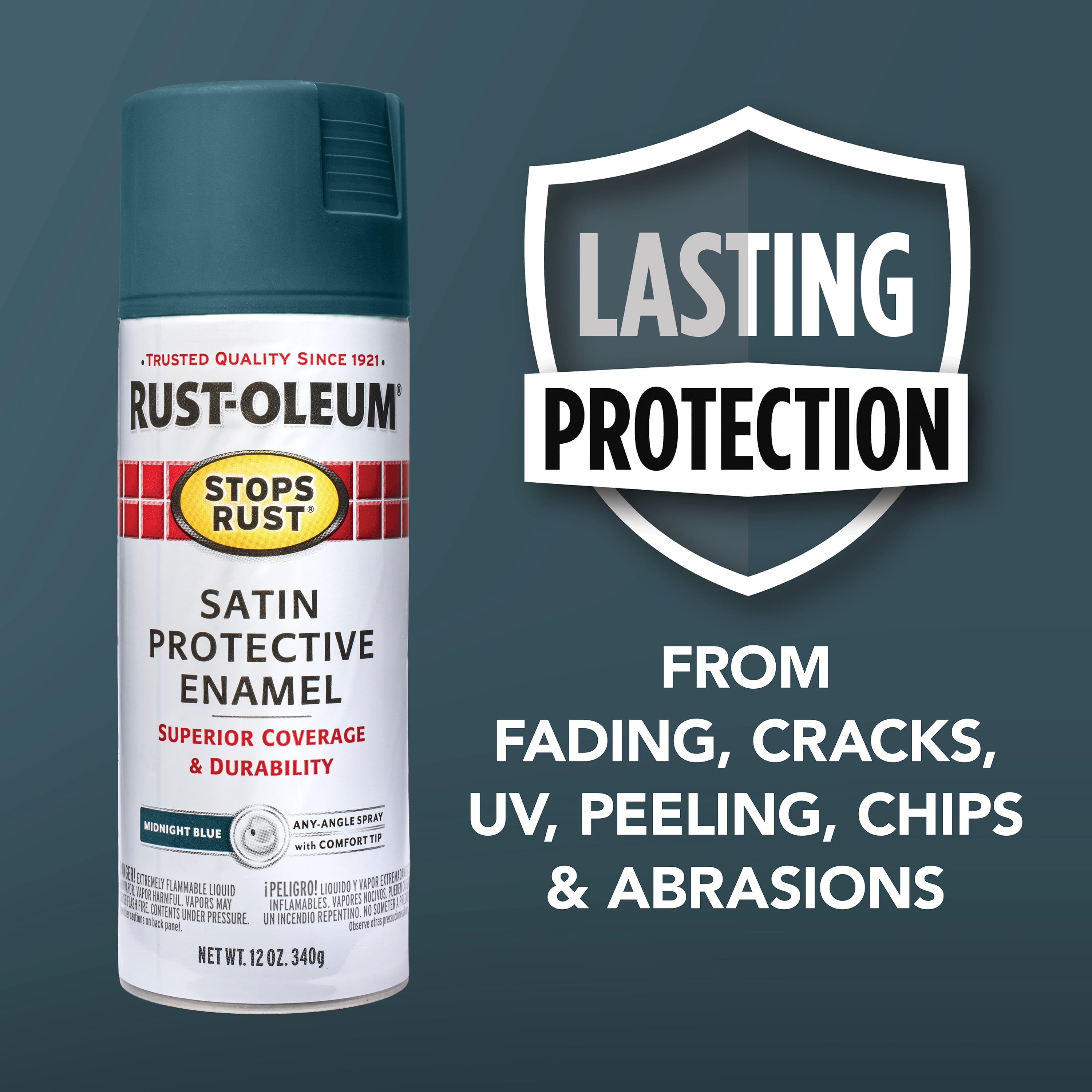 Midnight Blue, Rust-Oleum Stops Rust Protective Enamel Satin Spray Paint-369179, 12 oz