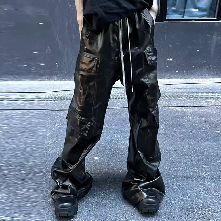 【KOOLOSET】Leather Cargo Wide Pants Wide leg leather cargo pants 
