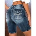 thumbnail image 1 of ROAD MARKINGS Women's Denim Bermuda Shorts, Mid-Rise, Decorative Back Pockets, Medium Wash (US, Alpha, X-Large, Regular, Regular, Blue), 1 of 6